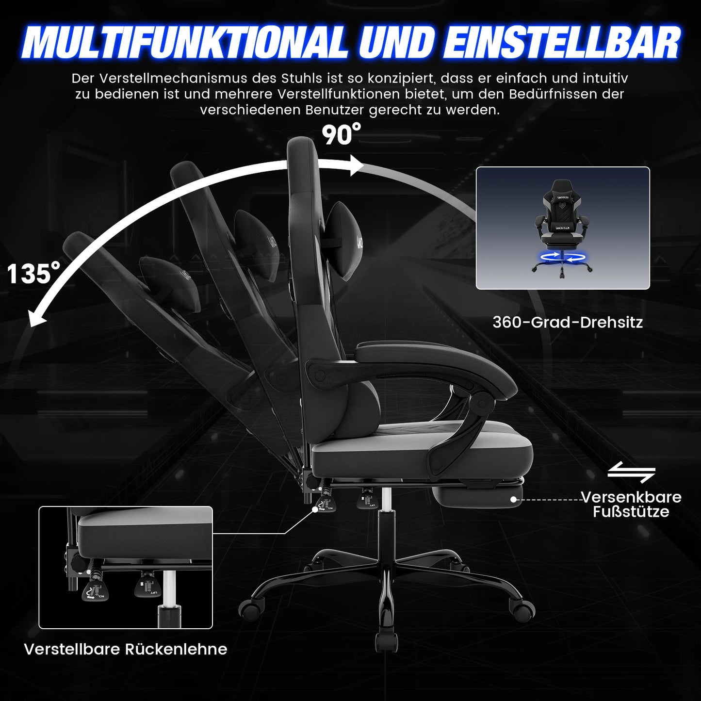 Gaming Chair with Footrest Gamer Chairs Ergonomic with Lumbar Cushion Headrest Gaming Chair Height Adjustable Computer Chair