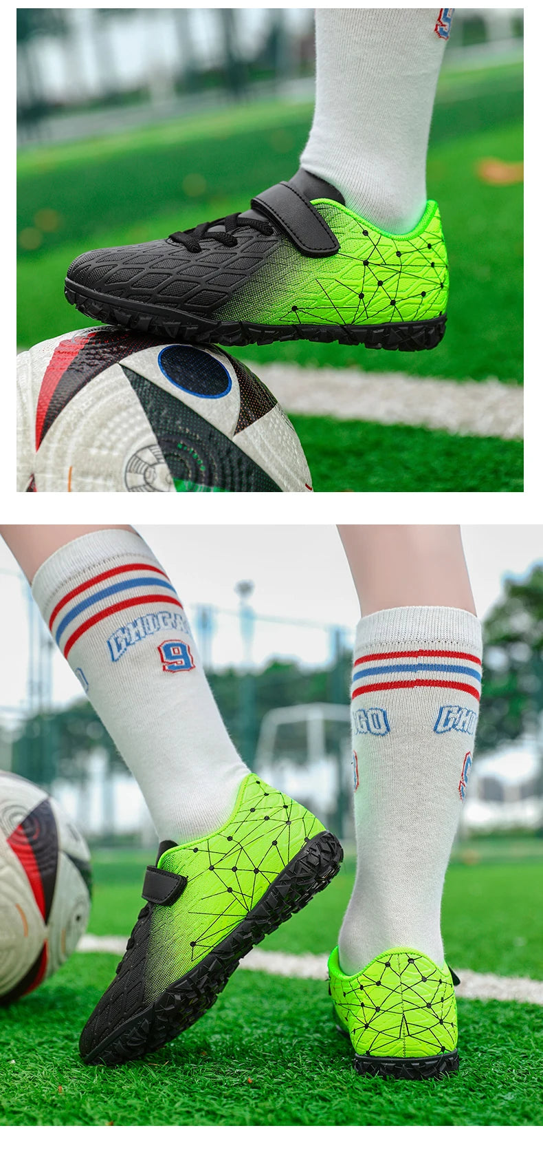 Vyriški futbolo bateliai, mergaičių futbolo bateliai su spygliais, lauko rungtynėms ir treniruotėms skirti sportiniai futbolo bateliai su ilgais spygliais, patogūs, kvėpuojantys, berniukams, neslystantys