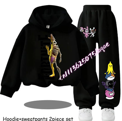 Fortnite Printed Children's Hoodies Cartoon Comfortable 2pcs Suit Loose Long Sleeve Tops with Pants Autumn Winter Clothes Gift