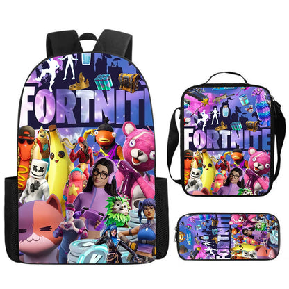 Cute Cartoon 3pcs Set School Backpack with Lunch Bag and Pencil Case, Large Anime Fortnite Kids School Bags for Boys and Girls