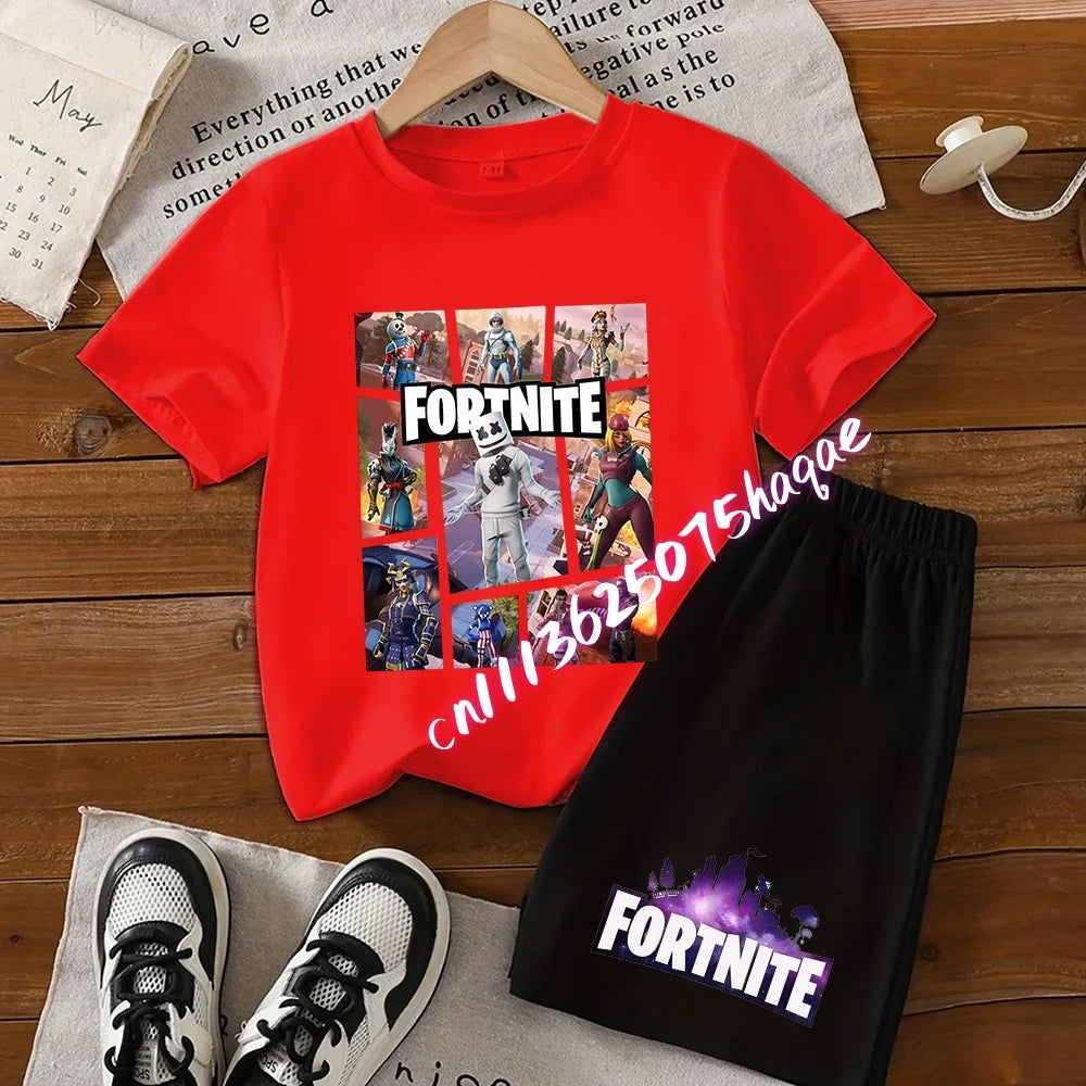 Fortnite T-shirt and Shorts for Boys and Girls Tee Pants Set Summer 2pcs Children Clothing Tops T-shirts Fortnite Print Tees Gift