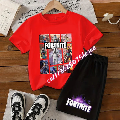 Fortnite T-shirt and Shorts for Boys and Girls Tee Pants Set Summer 2pcs Children Clothing Tops T-shirts Fortnite Print Tees Gift