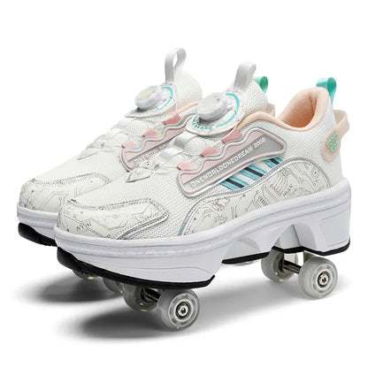 High Top 4 Wheel Roller Skate Shoes Automatic Retractable Dual-purpose Skating Sneakers for Boys Girls Kids & Youth