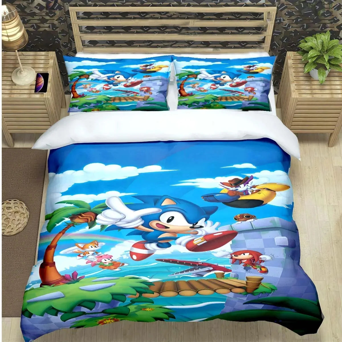Fashion Cartoon Role Characters Print Bedding Set Sonic Duvet Cover Comforter Bed Youth Kids Girl Boys Luxury Birthday Gift