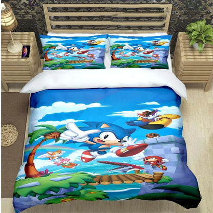 Fashion Cartoon Role Characters Print Bedding Set Sonic Duvet Cover Comforter Bed Youth Kids Girl Boys Luxury Birthday Gift