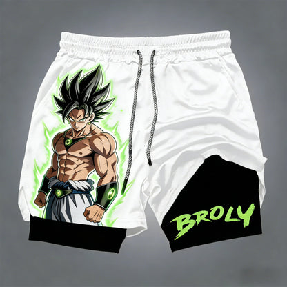 Miesten kaksikerroksiset Dragon Ball -shortsit, Son Goku, kesä, japanilainen anime, feikki-kaksiosaiset urheilu- ja fitness-shortsit, nopeasti kuivuvat