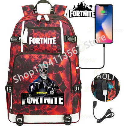 Ultima Knight F-Fortnited Battle Royale Rucksack mit USB-Ladeanschluss, Anime-Figuren und Studienfach für Schreibwaren für Schüler