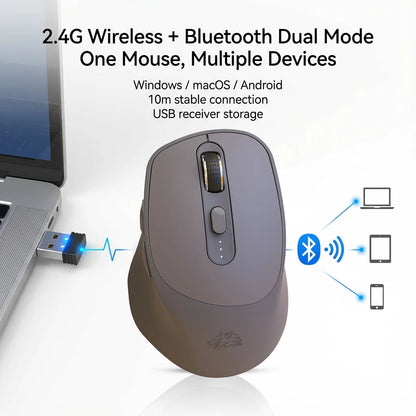 Bezdrátová myš FREEWOLF X7 Bluetooth 2.4G, duální režim, tichá, dobíjecí, 4000DPI, indikátor baterie, ergonomická, pro PC, Mac a notebook