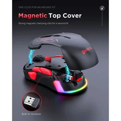 MKESPN W12 10-knappers makro-gamingmus til begge hænder, trådløs Bluetooth, multikanal, tri-mode, stor RGB, ergonomisk og ambidekstral