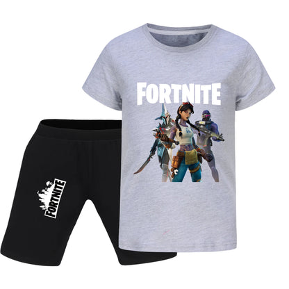 Fortnite Summer Kids Cartoon T-shirts Shorts Two-piece Set Baby Boys Tracksuit Girls Outfits 505