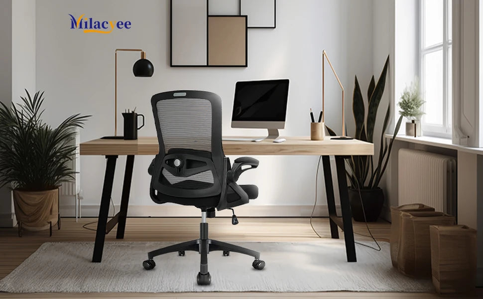 Milacyee Office Chair Ergonomic Desk Chair with 90° Flip-up Armrest Lumbar Support, Height Adjustable Chair.