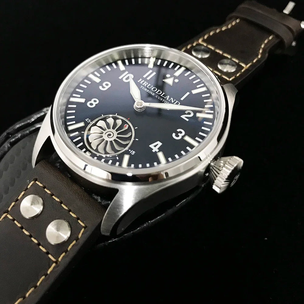 Hruodland 2025 New Men's Mechanical Watch Seagull ST3620 Retro Pilot 43MM BGW-9 Luminous Sapphire Crystal Turbine Watch