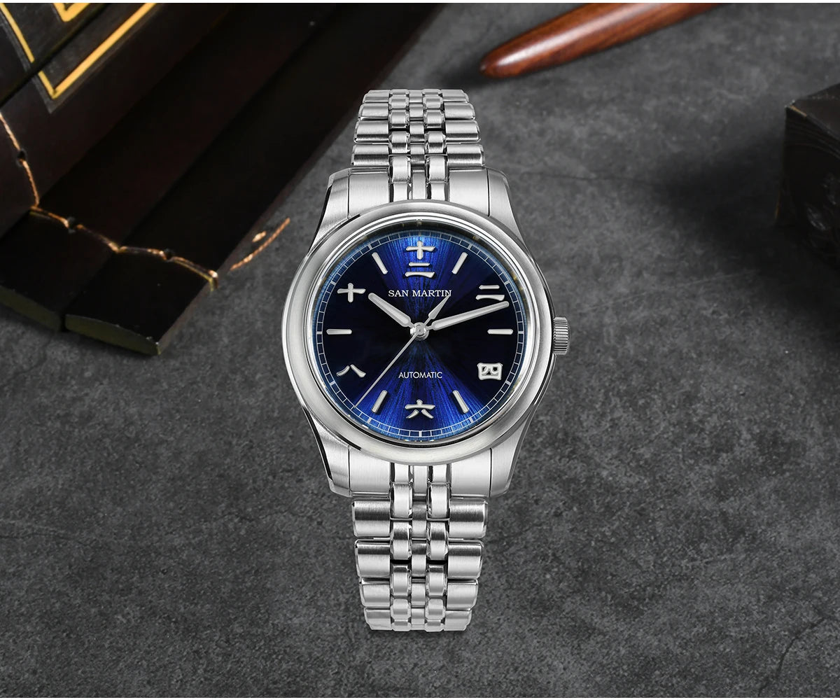 San Martin 39mm Enamel Sunray JianZhan Dial Men GADA Watch 90S5 Automatic BGW-X1 10Bar Sapphire 5-Link Bracelet SN0144CG