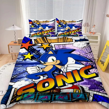 2/3-teiliges Sonic-Bettbezug-Set für Kinder, Bettdeckenbezug-Set für Schlafzimmerdeko, Teenager- und Kindergeschenke, Einzel- und Doppelbett