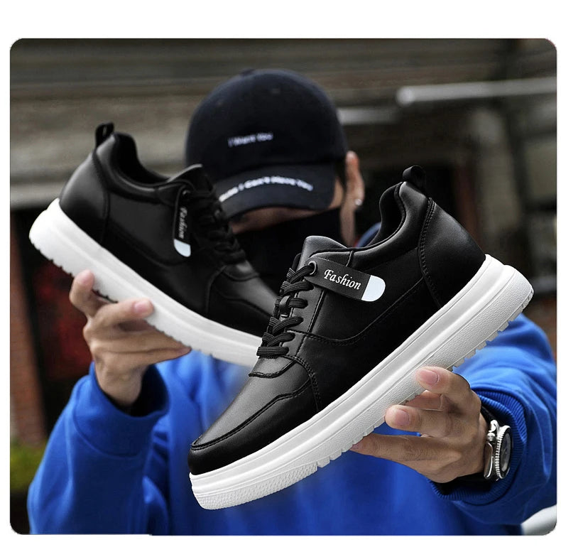 Big Size Lift Men Sneakers Elevator Shoes Heightening Height Increase Insole 7-8CM High Heels Shoes Genuine Leather Sport Shoes