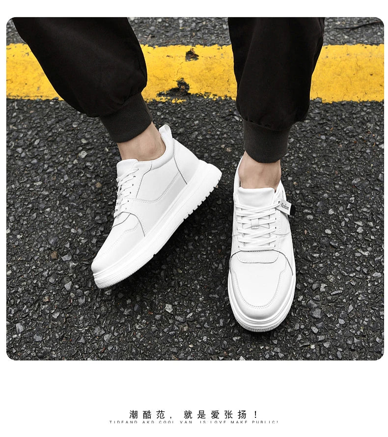 Big Size Lift Men Sneakers Elevator Shoes Heightening Height Increase Insole 7-8CM High Heels Shoes Genuine Leather Sport Shoes