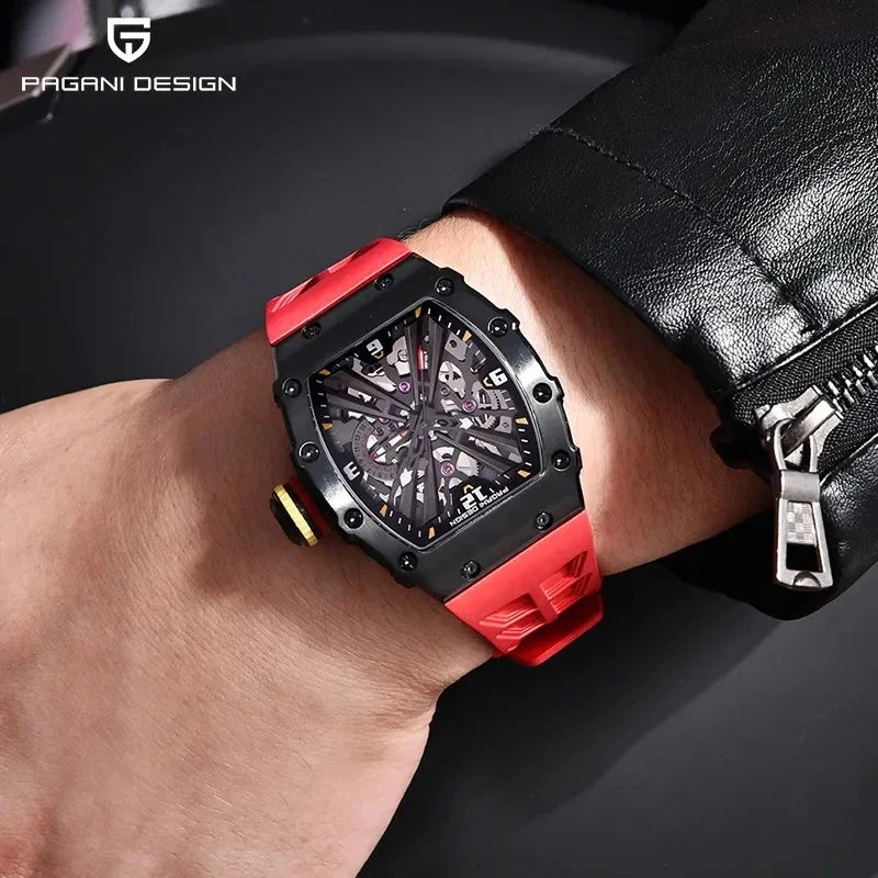 PAGANI DESIGN 42 MM Herren-Skelett-Quarzuhr Japan VH65 Saphirglas Edelstahl 50M wasserdicht Armbanduhren PD1738 Neu