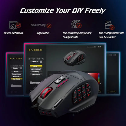 E-YOOSO X-39PRO Wired Gaming Mouse, Ergonomic Optical Gaming Mouse with SG8960 Sensor, Programmable Side Keys, Precision Esports Mouse for PC & Laptop