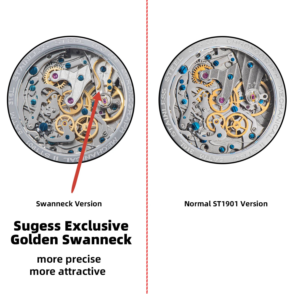 Sugess Chronograph Watch for Man ST19 Swanneck Movement Mechanical Wristwatches Sapphire Crystal Pilot Military Racing Clock New