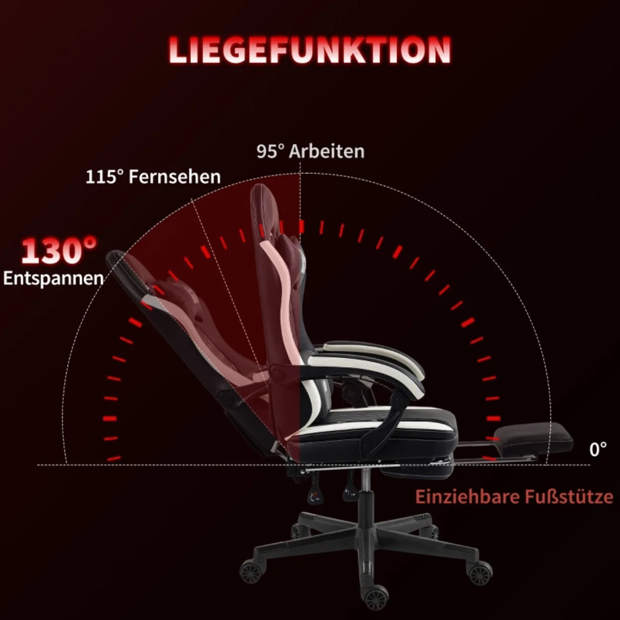 Gaming Chair with Footrest, Computer Chair with Headrest & Cushions, Faux Leather Upholstery, Swivel, Height-Adjustable