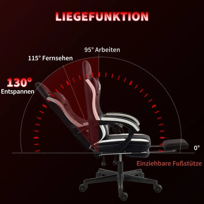Gaming Chair with Footrest, Computer Chair with Headrest & Cushions, Faux Leather Upholstery, Swivel, Height-Adjustable