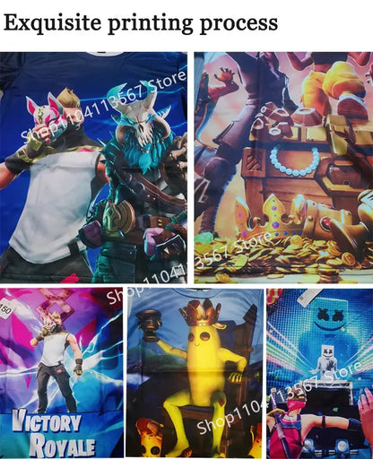2PCS Suits F-Fortnite Victory 3D T-shirt Shorts Kids Tops Girls Boys Battle Royale Clothes Harajuku Tees Hero Children T-Shirt