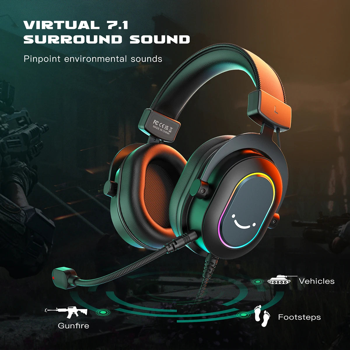 Auriculares gaming RGB FIFINE con micrófono – Auriculares USB circumaurales con cable, sonido envolvente 7.1, para PC, PS4 y PS5, con modos EQ y aislamiento de ruido