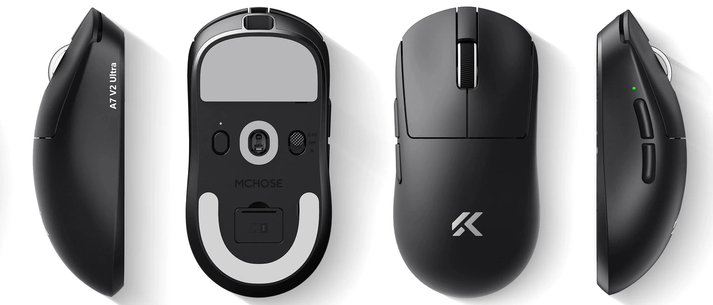 MCHOSE A7 V2 mouse da gaming wireless leggero, doppia frequenza di polling 8,000Hz, PAW3950 TI, mouse per gaming, eSport e ufficio
