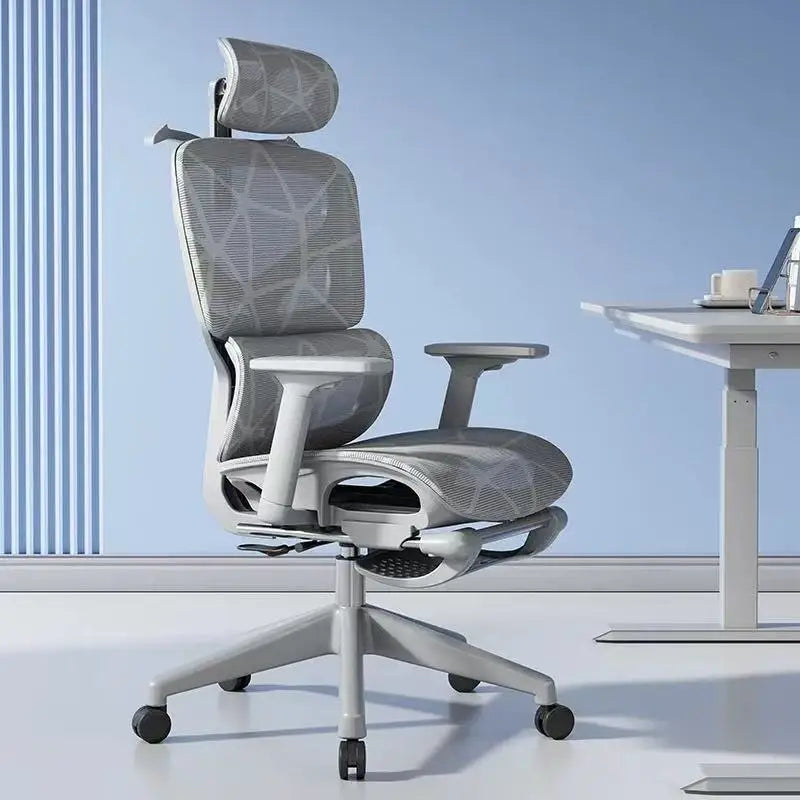 Nastavitelná ergonomická kancelářská židle ze síťoviny, prodyšná počítačová židle s vysokým opěradlem, 6D bederní opěrkou a výsuvnou podnožkou