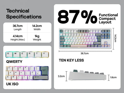 ISO-UK Layout EPOMAKER TH87 TKL Layout Wired/BT/2.4Ghz Wireless NKRO Mechanical Keyboard with 10000mAh Battery & RGB Light