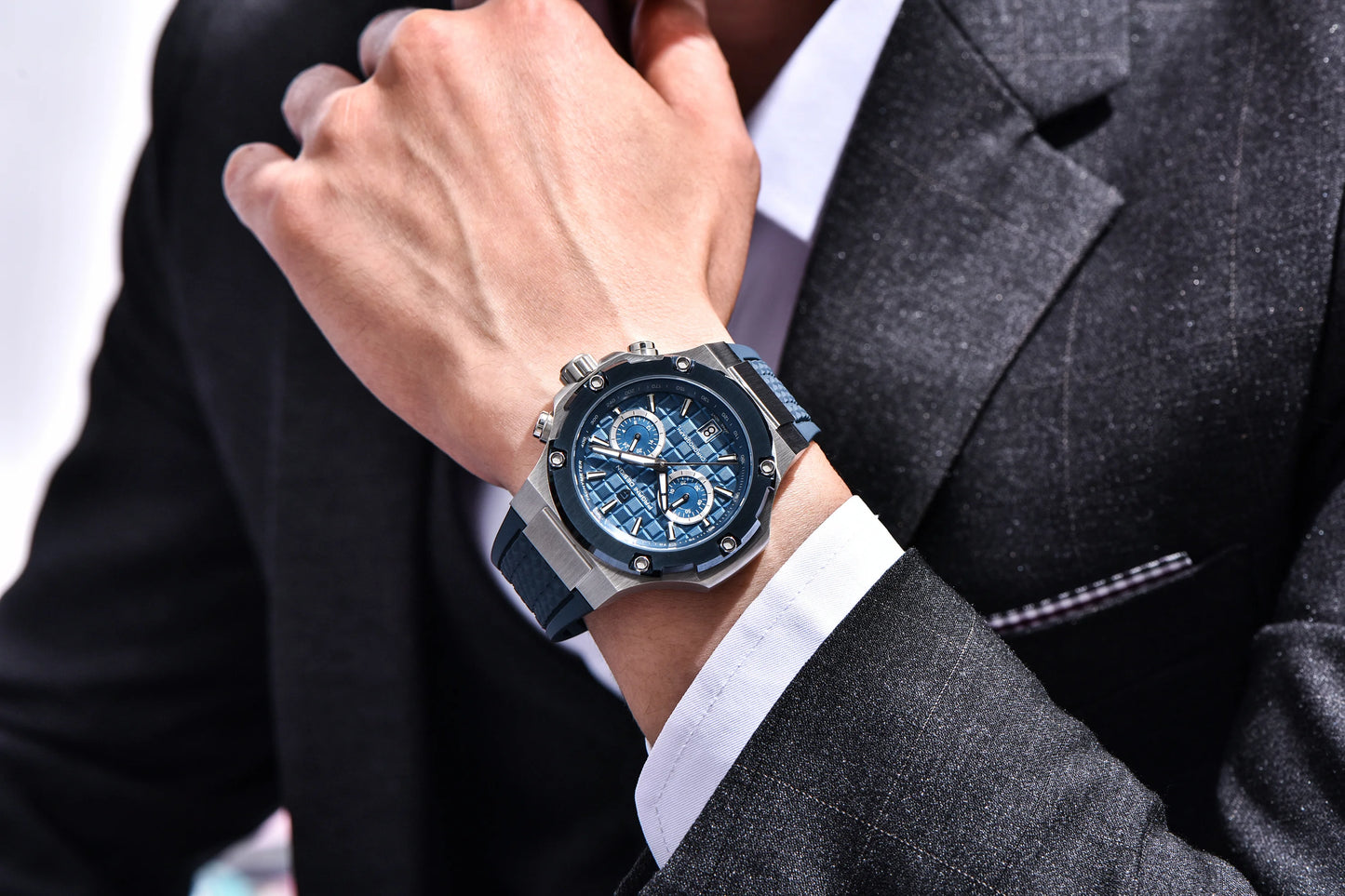 PAGANI DESIGN Men's Watches Luxury Rose Gold Sport Chronograph Japan VK64 Quartz Watch For Men Fluororubber Strap Wristwatch Men