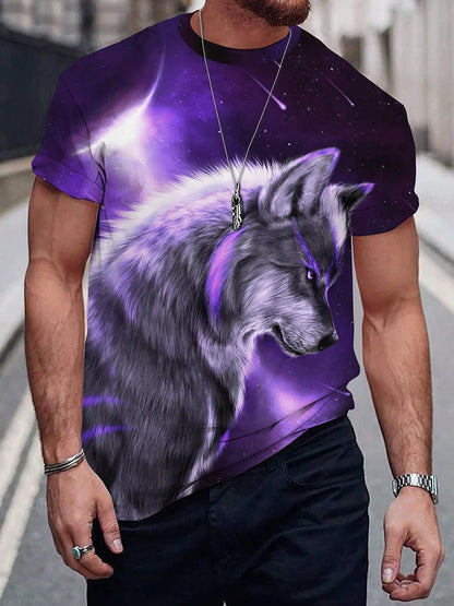 Different Pupil Wolf Print Men's T-shirt Men's Daily Casual T-shirt Urban Street Fashion Short-sleeved Summer Outdoor Sports Tee