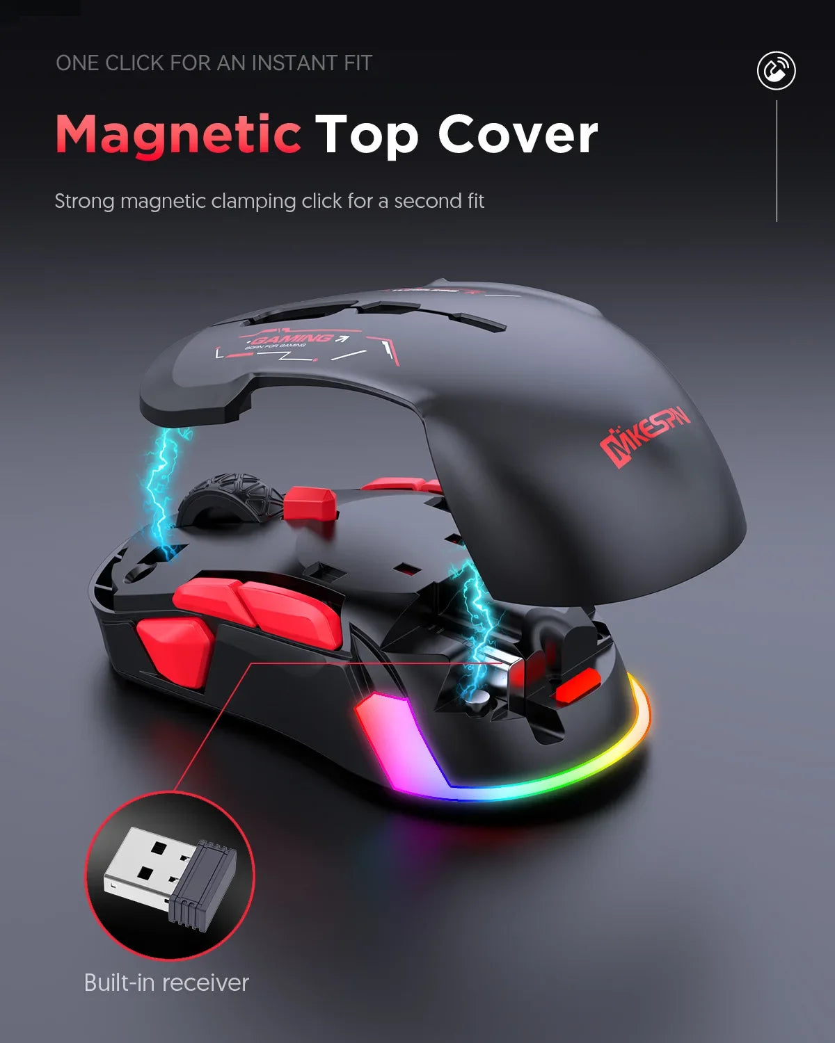 MKESPN W12 10-knappers makro-gamingmus til begge hænder, trådløs Bluetooth, multikanal, tri-mode, stor RGB, ergonomisk og ambidekstral