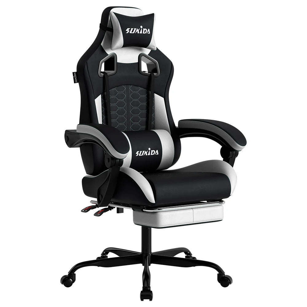 SUKIDA Ergonomic Racing Gaming Chair Adjustable Swivel with Headrest and Lumbar Support for Office and Gaming