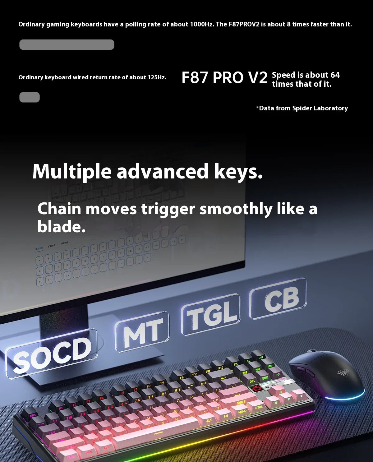 Teclado mecánico AULA F87 Pro V2 inalámbrico de 3 modos, batería de larga duración de 12000mAh, hot-swap, RGB Customi, teclado e-sports para gaming en PC