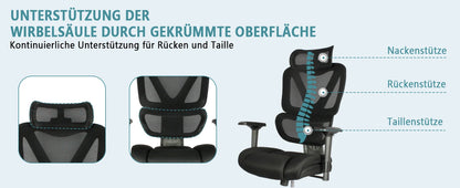 Desk Chair Ergonomic Office Chair with 135° Recline, 3D Breathable Nylon Net, Adjustable Neck & Lumbar Support, B