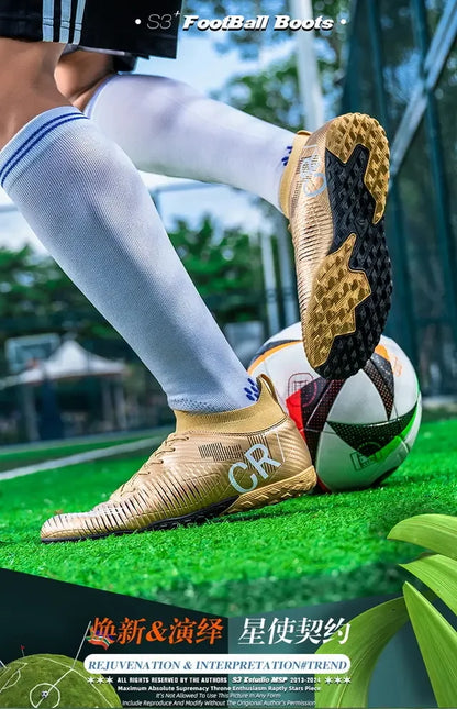 Kids Anti-Collision Toe Football Boots Lace-Up Closure Short Non-Slip Studs Wearproof Breathable Outdoor Grass Game Shoes