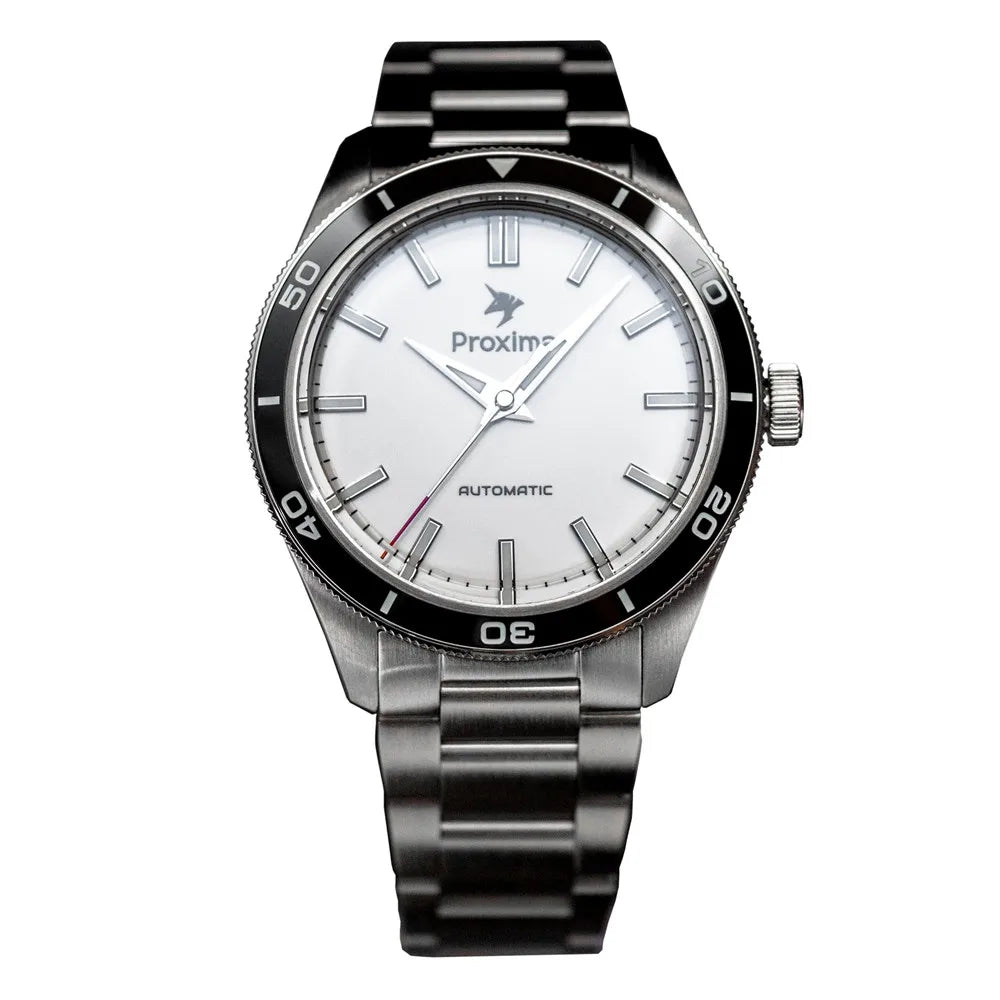 Proxima PX1697 39mm Men Watch White Enamel Dial Bubble Sapphire PT5000 SW200 Automatic Mechanical Vintage Watches 20Bar Luminous