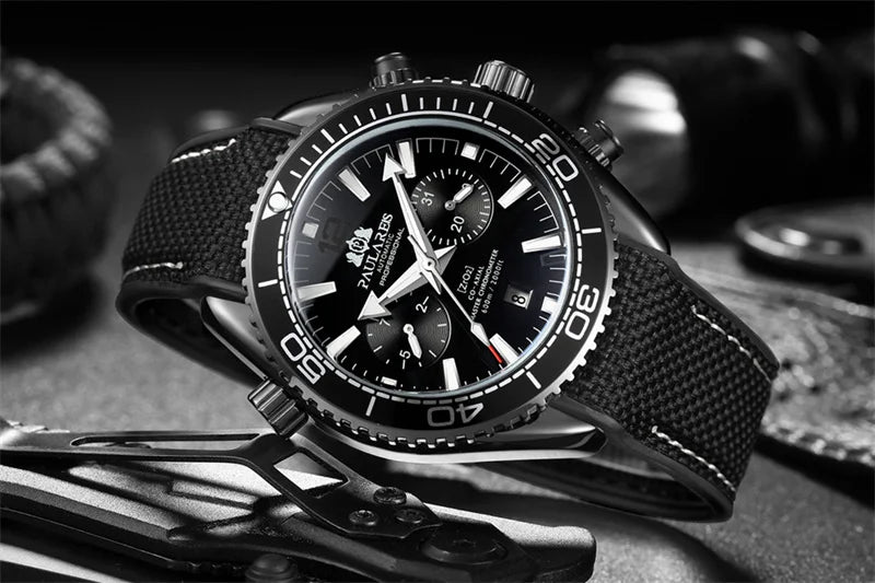 Classic Luxury Men Automatic Watch Multifunction Mechanical Wristwatch Rubber Strap Waterproof Week Date Watches Reloj Hombre