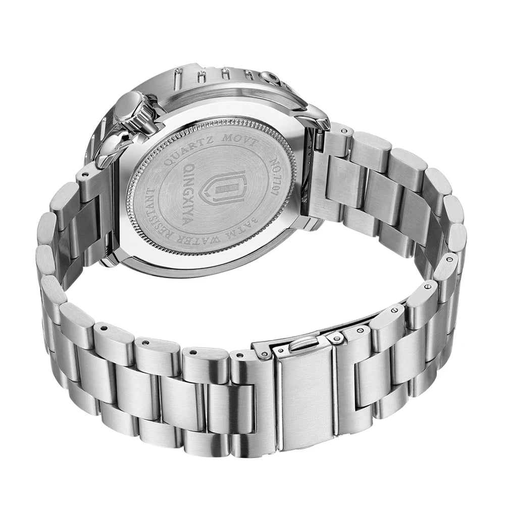 QINGXIYA Mens Watches Fashion Waterproof Luminous Date Rotating Dial High Quality Stainless Steel Luxury Brand Men Quartz Watch