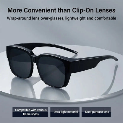 Polarized Fit Over Glasses Sunglasses Trendy Square Wrap Around Shades UV400 Protection Sun Glasses Can Be Worn Over Other Glass