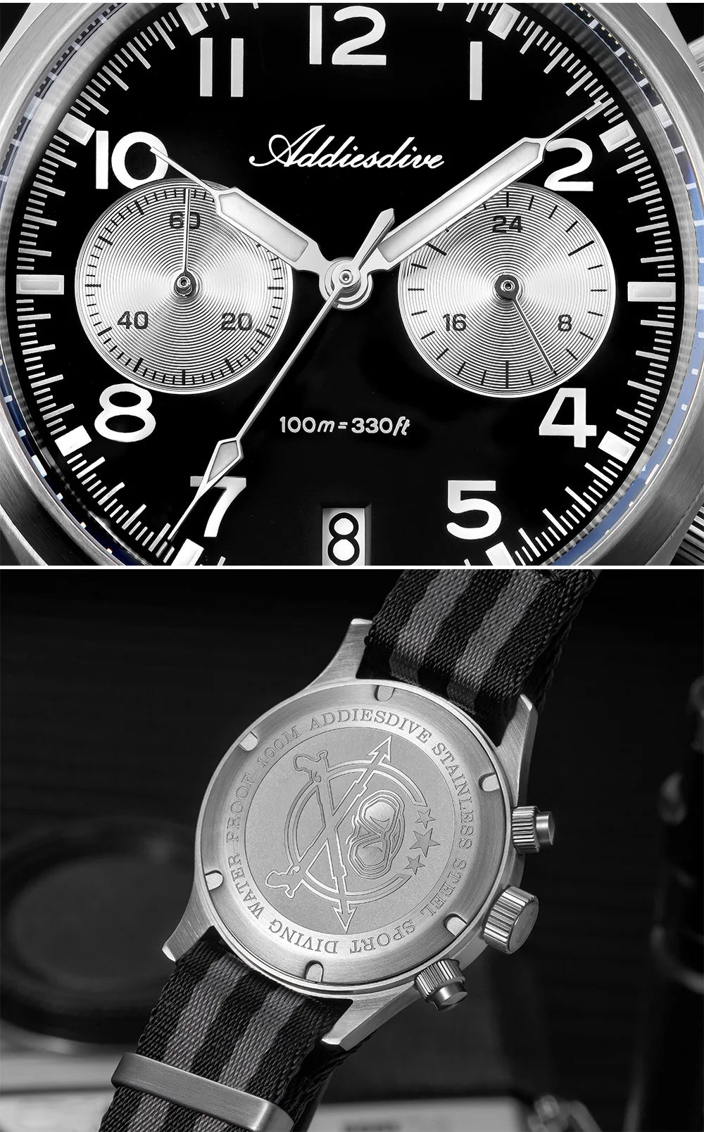 ADDIESDIVE 2025 New Panda Eye Men's Watches Retro Luxury VK64 Quartz Watch For Men Sport Chronograph 100M Waterproof Luminous