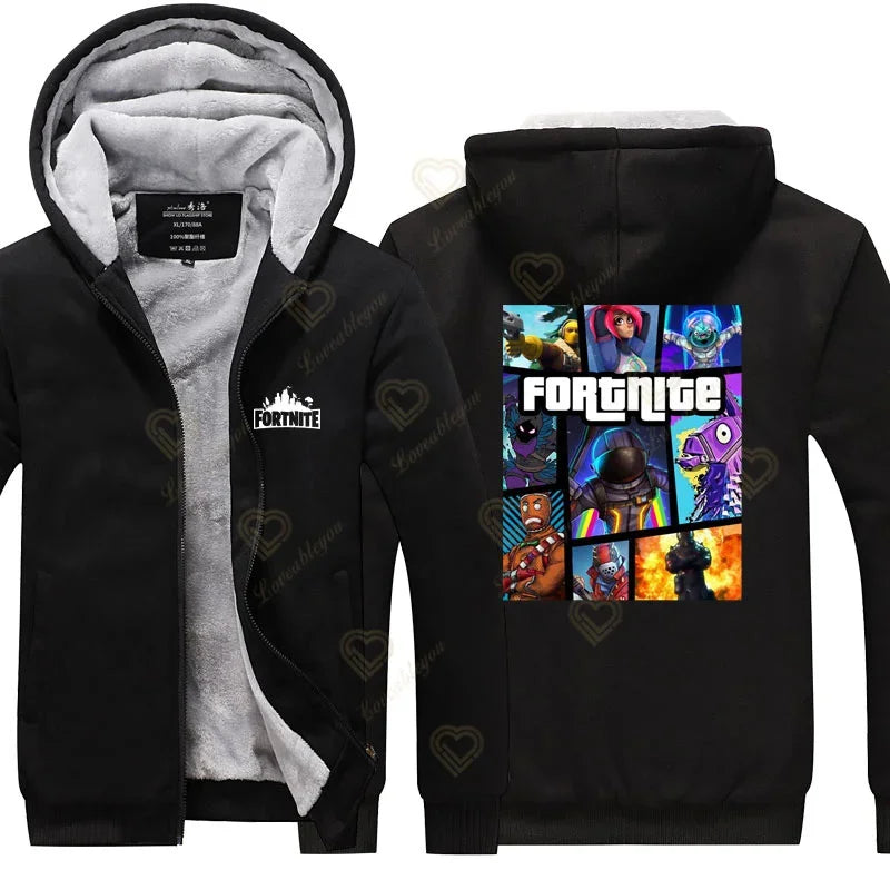 Winter Warm Fortnite Luminescent Hoodies Men Women Game Cosplay Sweatshirts Thick Fleece Zipper Couple Jacket & Coat