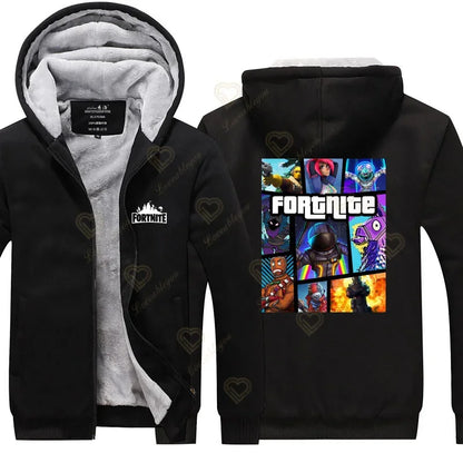 Winter Warm Fortnite Luminescent Hoodies Men Women Game Cosplay Sweatshirts Thick Fleece Zipper Couple Jacket & Coat