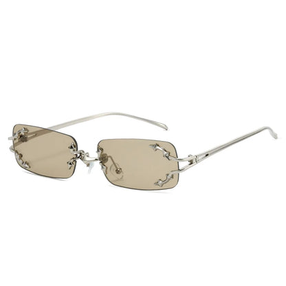 Y2K Rimless Square Star Sunglasses for Women Fashion Vintage Silver Hip Hop Driving UV400 Eyewear Alloy Frame Outdoor Men Punk