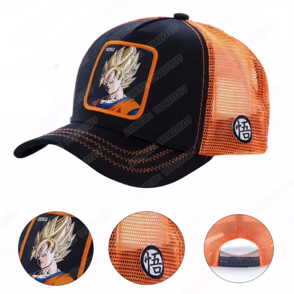Dragon Ball Son Goku-baseballkasket til mænd, sommerkasket til rejser, broderet hiphop-solskærm, justerbar trucker-meshkasket