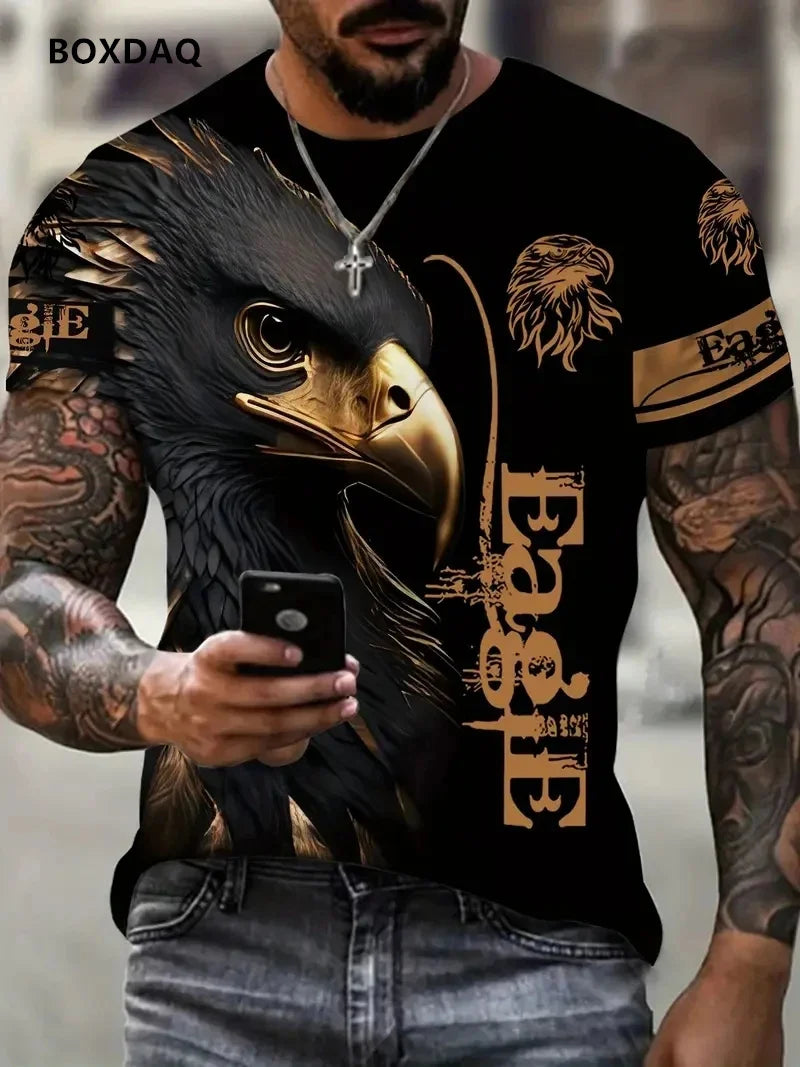 Moška majica Fashion Eagle, ohlapen kroj, okrogel ovratnik, ležeren zgornji del s kratkimi rokavi, 3D živalski potisk, ulična T-shirt majica, velika velikost 6XL, zračna majica