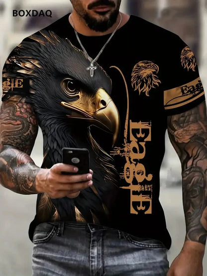 Moška majica Fashion Eagle, ohlapen kroj, okrogel ovratnik, ležeren zgornji del s kratkimi rokavi, 3D živalski potisk, ulična T-shirt majica, velika velikost 6XL, zračna majica