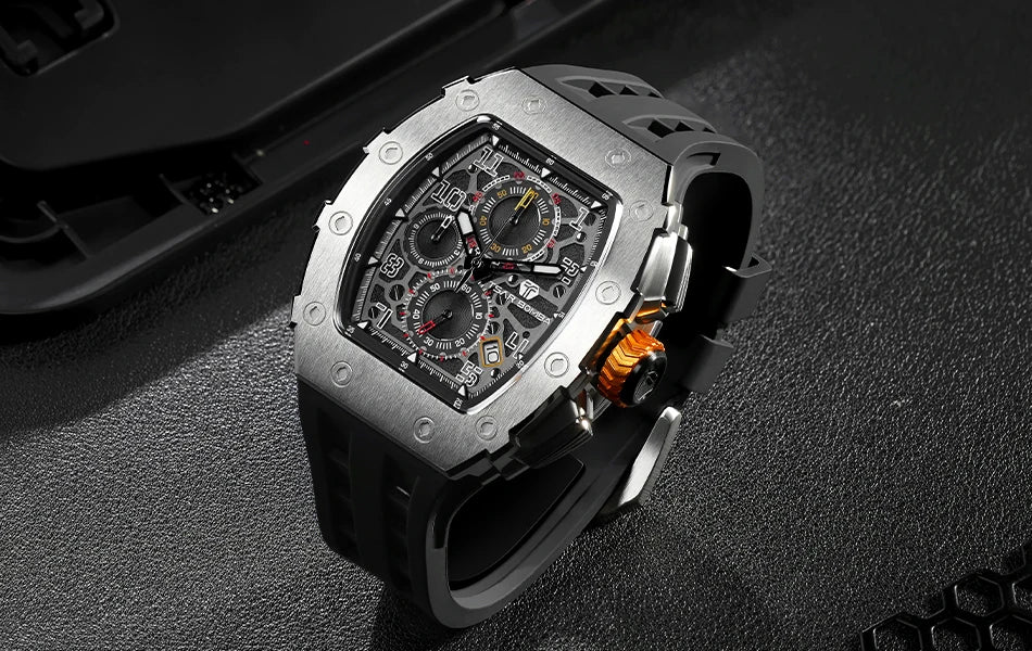 TSAR BOMBA Neue TB8204 Uhr für Herren, Japanisches Quarz-Chronographenwerk, 50M wasserdichte Armbanduhr, modische Sportuhr, luxuriöses Geschenk für Herren