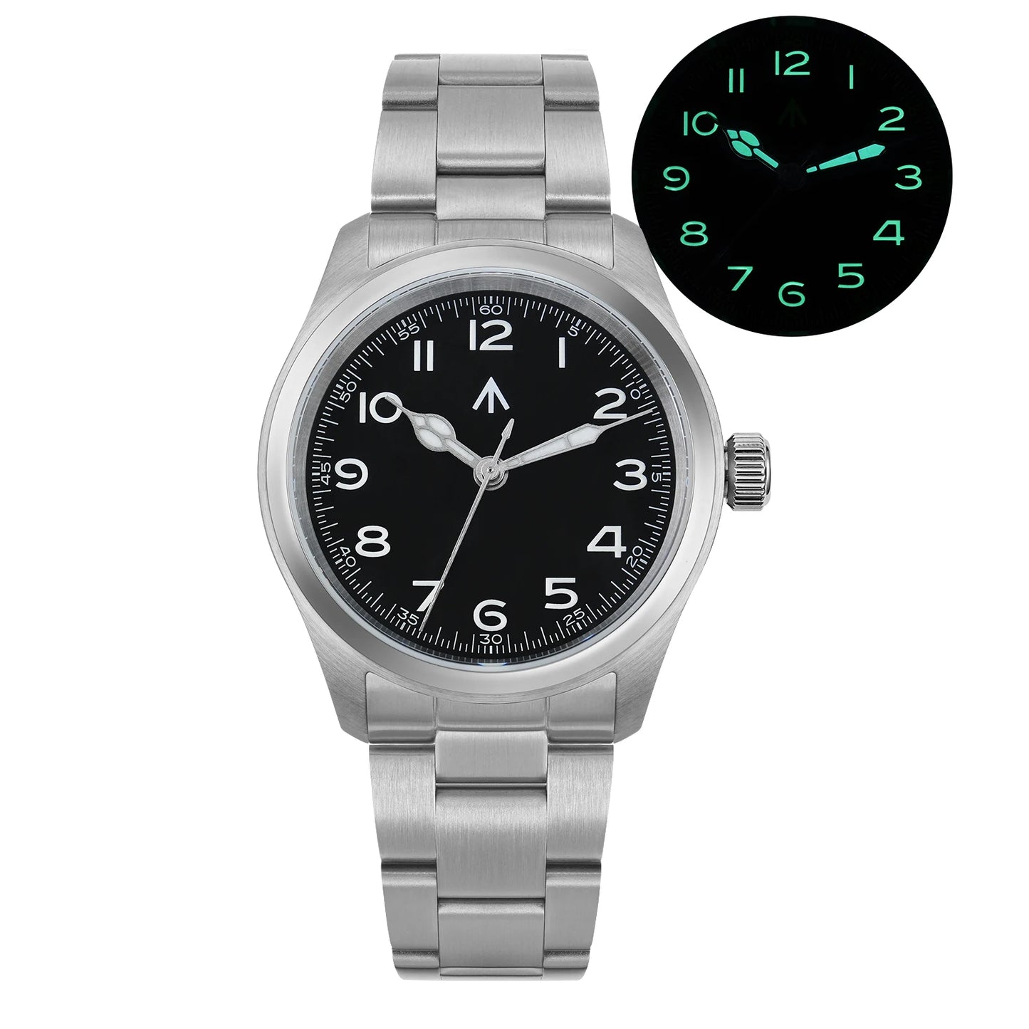 Militado ML08 Quartz Watch VH31 Movement Double Domed Sapphire Crystal Wristwatch Super C3 Green Luminous 38mm Vintage Watches